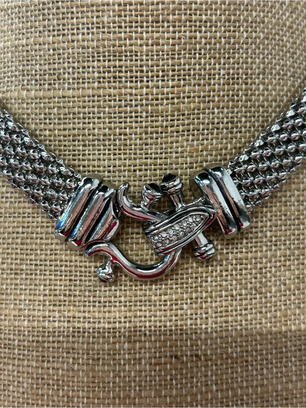DSMK stainless steel silky mesh with rhinestone magnetic clasp necklace and brac